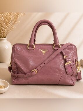 Prada Vitello Shine Leather Satchel Antique Pink Shoulder Handbag